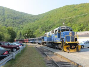 Lehigh Gorge Scenic Railway train in Jim Thorpe, a highlight of a day trip to Jim Thorpe from Lake Harmony