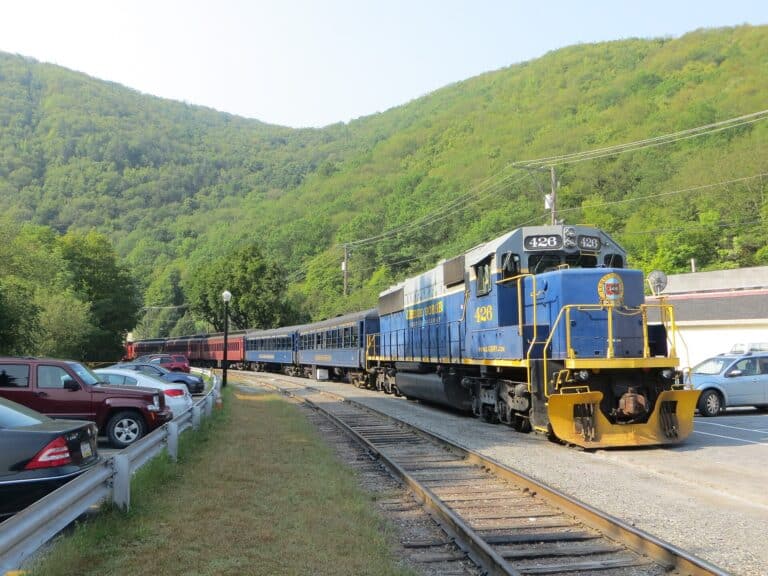 Lehigh Gorge Scenic Railway train in Jim Thorpe, a highlight of a day trip to Jim Thorpe from Lake Harmony