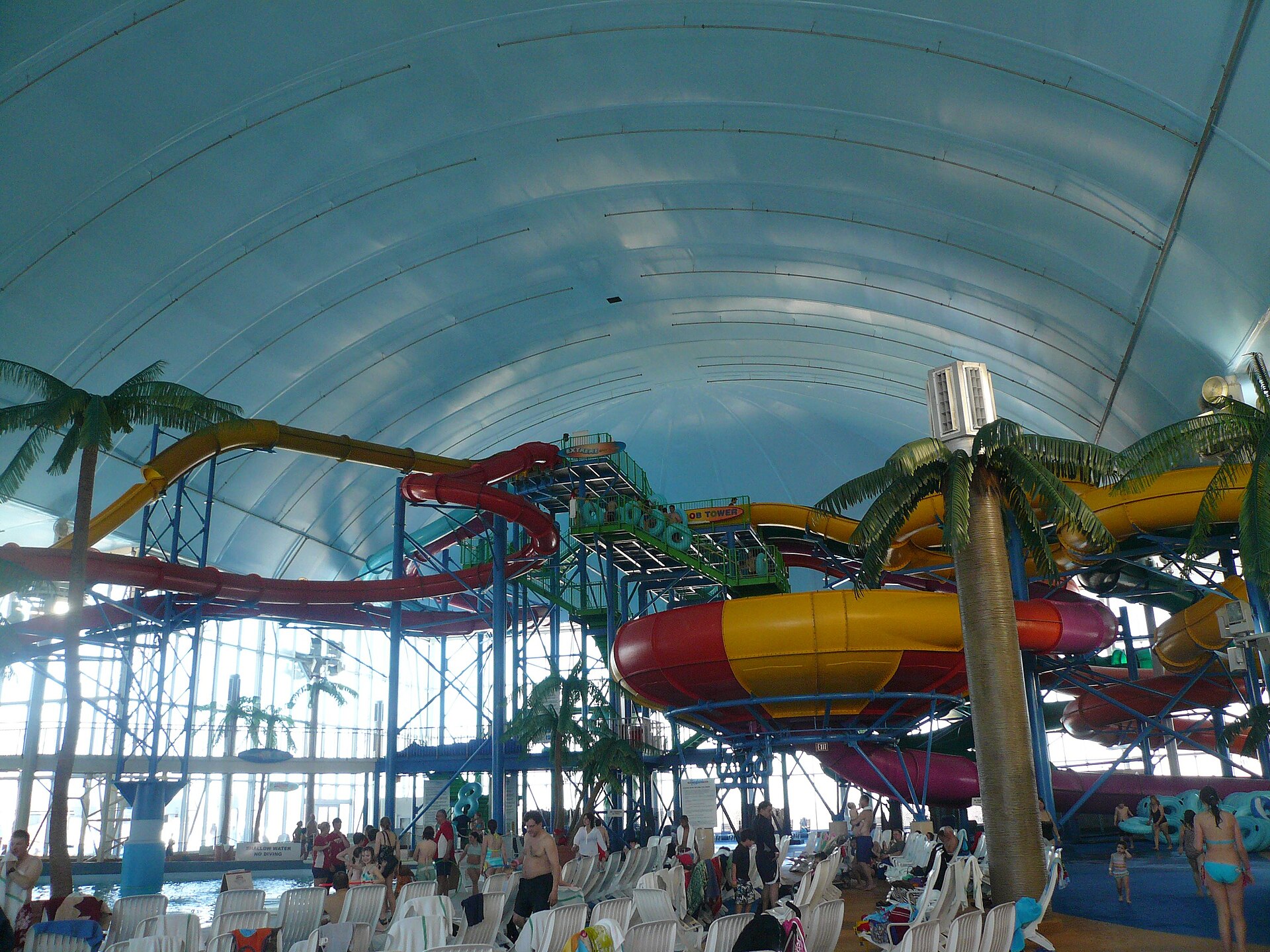 Colorful slides at an indoor water park