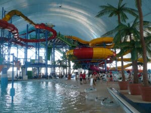 Water slides at an indoor water park