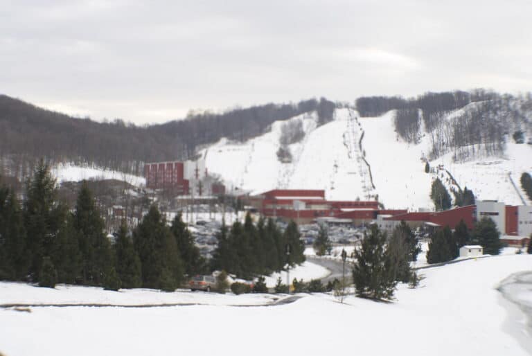 Snowy ski slopes in the Poconos near Big Boulder and Jack Frost, close to Lake Harmony