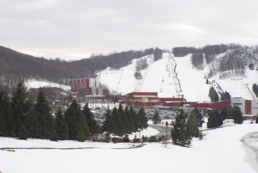 Snowy ski slopes in the Poconos near Big Boulder and Jack Frost, close to Lake Harmony