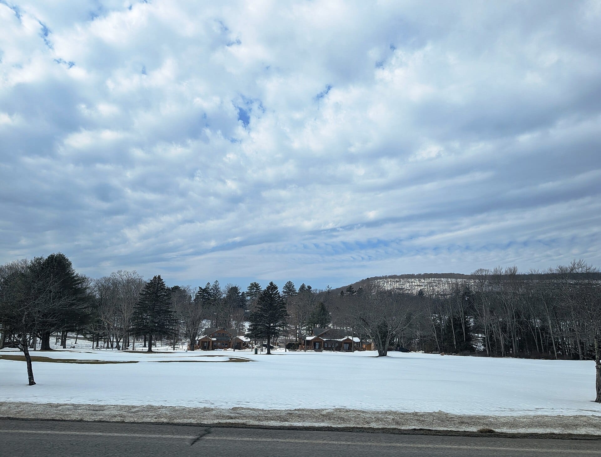 Snow-covered grounds at Skytop Lodge in the Pocono Mountains