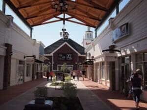 Storefronts at an outlet shopping center